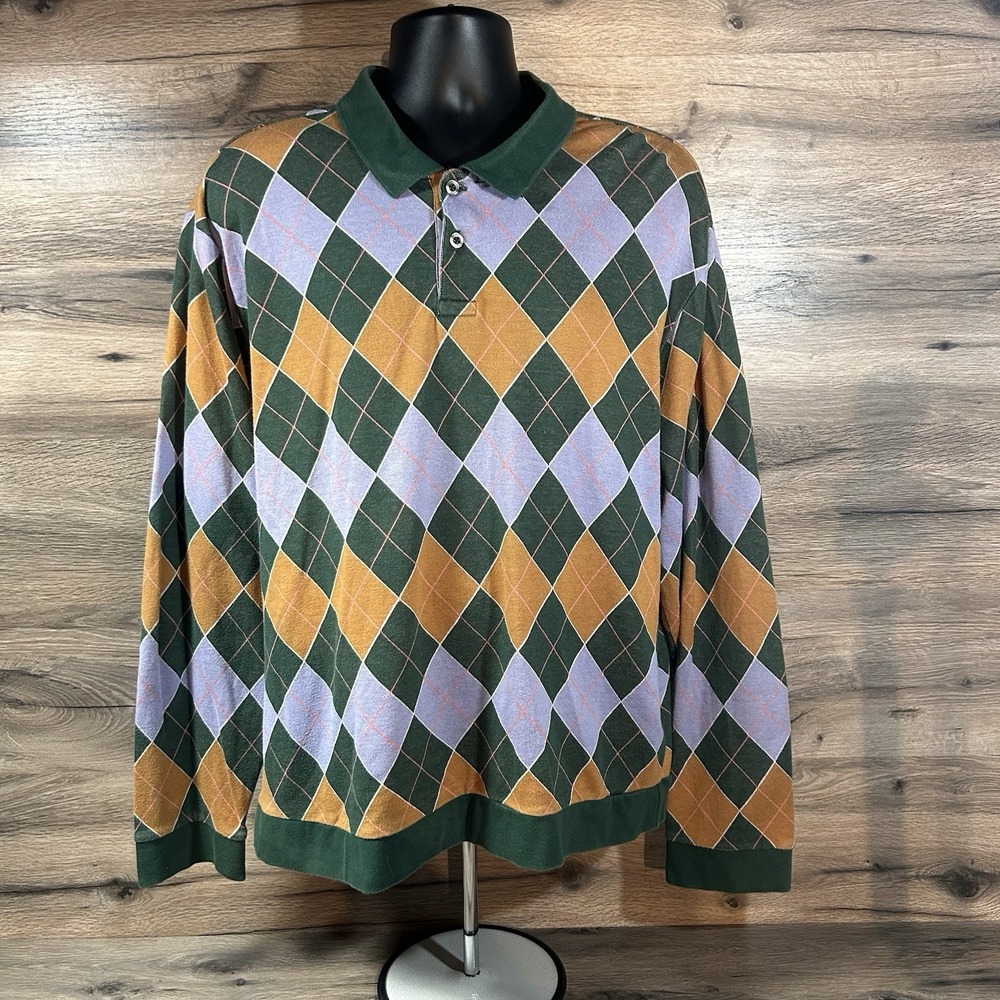 OBEY Sweater Mens XL ARGYLE Multicolor Collared Knit Pullover